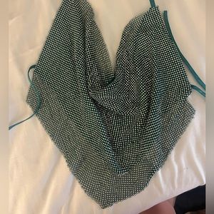 Backless Green Jeweled Cowl Top